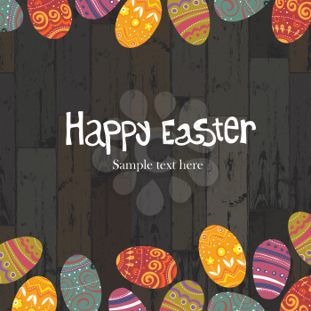 Easter eggs on wooden planks background. Vector, EPS10