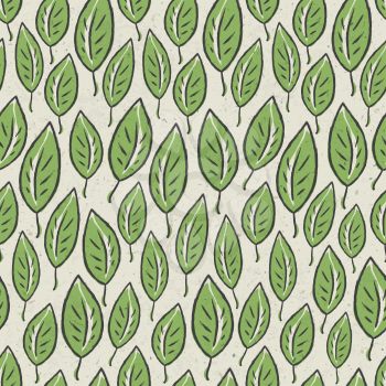 Green abstract leaf seamless pattern on recycle ecology paper texture. Vector illustration, EPS10.