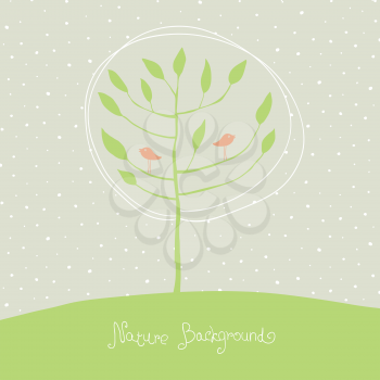 Green tree with birds on branches. Vector, EPS8.