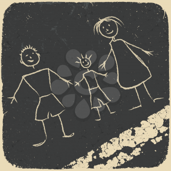 Happy family doodle. Picture on asphalt. Vector illustration, EPS10.