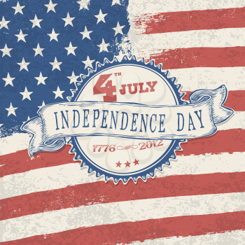 Independence day retro styled label on stars and stripes background. Vector, EPS10