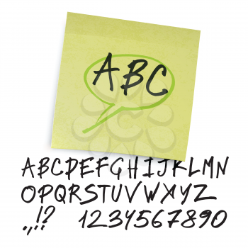 Handwritten alphabet (uppercase letters with numbers). Vector.