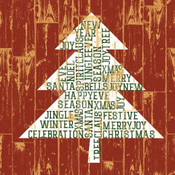 Christmas tree words composition. Vintage styled illustration, EPS10.
