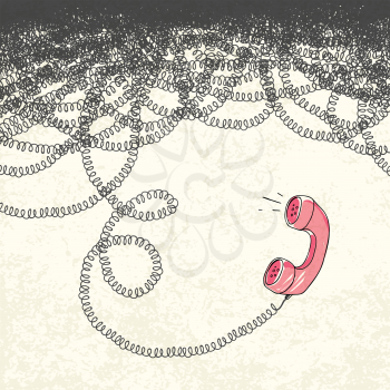 Retro Phone. Handset and tangled wires, vector illustration. EPS10