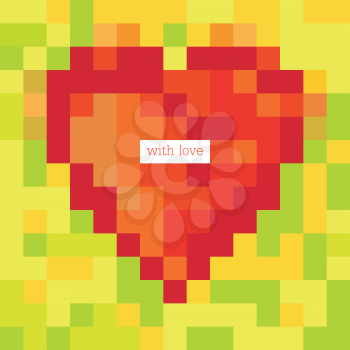 Pixel heart with greetings. Design template, vector, eps8