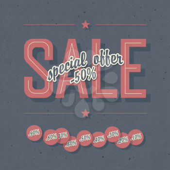Sale coupon. Template with textured background and percents tags, vector, EPS10
