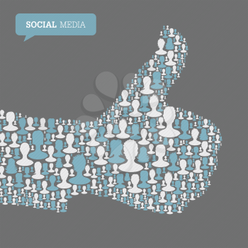 Thumb up symbol. Composed from many people silhouettes. Social media concept, vector