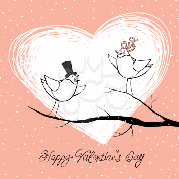 Two lovers birds. Valentine's Day celebration background. Vector, EPS8