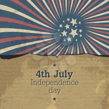 Vintage 4th july poster with rays. Vector, EPS10