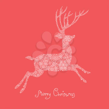 Xmas deer illustration. Composed from many snowflakes, vector, EPS8.