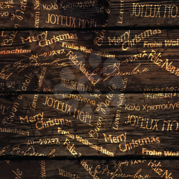Christmas Words Pattern On Wooden Texture. Vector
