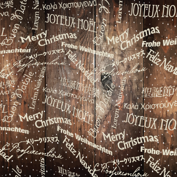 Christmas Words Pattern On Wooden Wall. Vector
