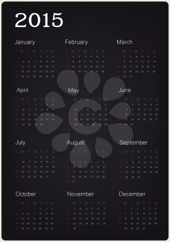 Calendar 2015 on black texture, vector