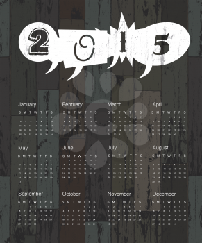 Calendar 2015 on wooden background. Vector