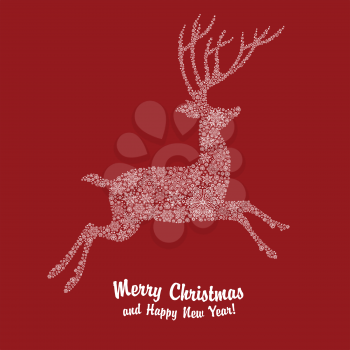 Christmas deer silhouette on red background. Vector