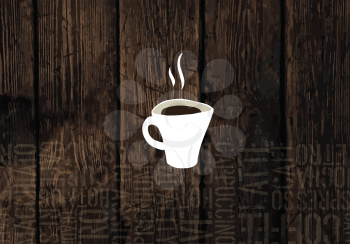 Coffee Cup On Wooden Planks Texture. Coffeeshop Business Card Template. Vector