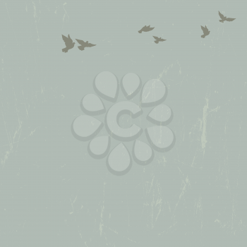 Doves in summer sky with clouds. Vector