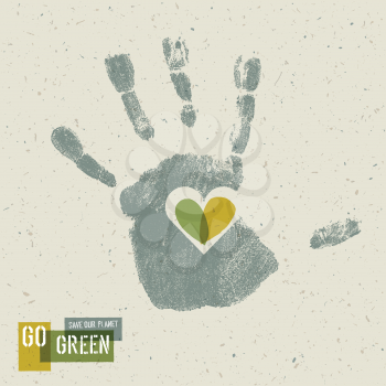 Go Green Concept Poster With Handprint Symbol
