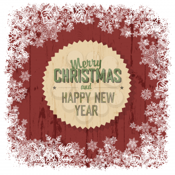 Merry Christmas greeting on red wooden background, vector.