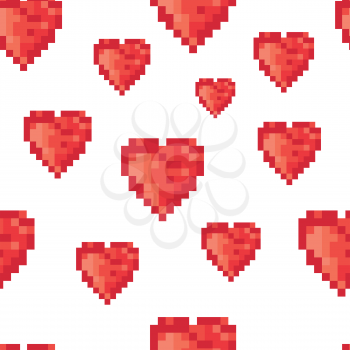 Pixel heart seamless pattern. Vector