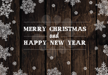 Merry Christmas Greeting On Wooden Planks Texture. Vector