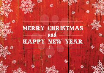 Merry Christmas Greeting On Red Planks Texture. Vector