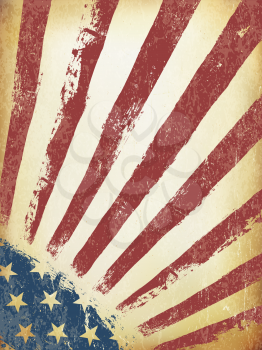 Grunge Aged American Flag Background. Vector Template.