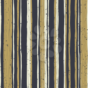 Golden stripes and black lines with chaotic dots. Seamless hand-drawn vector pattern