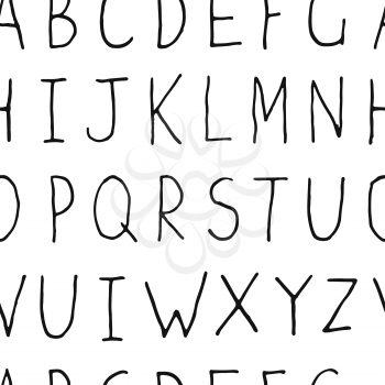 Hand-drawn Uppercase Alphabet on white background. Seamless pattern of hand-drawn letters.