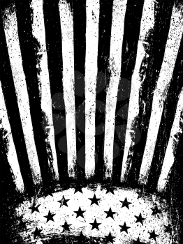 Monochrome Negative Photocopy American Flag Background. Grunge Aged VectorTemplate. Vertical orientation.
