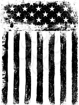 Stars and Stripes. Monochrome Photocopy American Flag Background. Grunge Aged Vector Template. Vertical orientation.