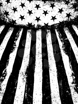 Monochrome Negative Photocopy American Flag Background. Grunge Aged Vector Template. Vertical orientation.