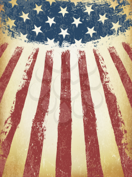 Grunge Aged American Flag Background. Vector Template.