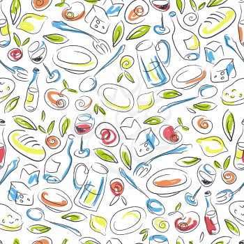 Restaurant Colorful Hand-drawn Seamless Pattern