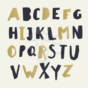 Paper Cut Alphabet. Black and gold letters. Easy edited color of letter. Capital letters. Each letter in separate group and ready for use. Good for ecology, environment, nature, organic themed designs