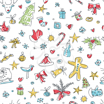 Merry Christmas Seamless Pattern. Hand drawn and cute.