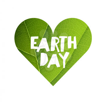  Earth Day Concept Design. Happy Earth Day logotype template. Green Leaf Veins Texture Heart Shaped. Isolated template
