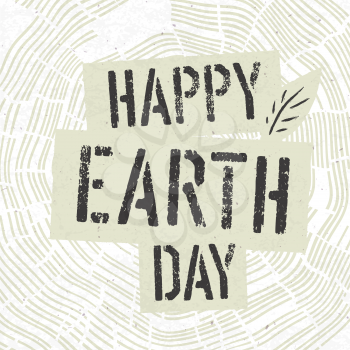 Happy Earth Day Logotype on Tree Rings Background. Template for Celebrating card