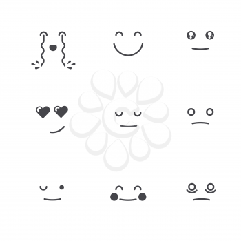 Emoticons Collection. Set of Emoji. Monochrome thin line style. Different Emoticons. Vector smile face icons.