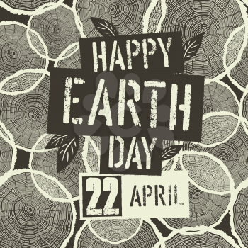 Happy Earth Day Logotype with 22 April date on Tree Rings Seamless Background. Template for Celebrating card