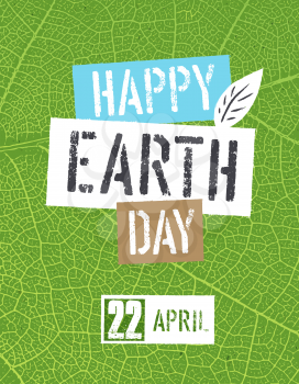 Happy Earth Day Logotype. On green leaf veins texture
