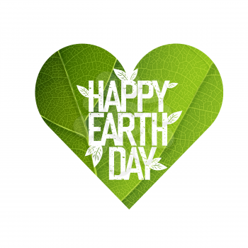  Earth Day Concept Design. Happy Earth Day logotype template. Green Leaf Veins Texture Heart Shaped. Isolated template