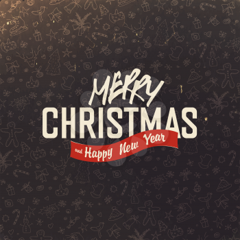 Christmas greeting on hand drawn background. Retro Merry Christmas Card Design