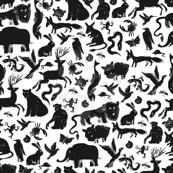Group of Animals Silhouettes. Zoo Seamless Pattern