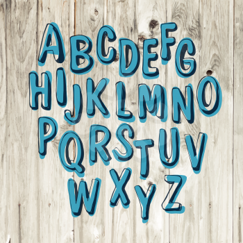 Hand-drawn Alphabet on Wooden Background