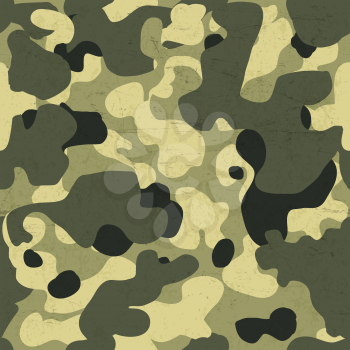 Military camouflage seamless pattern. Vector background with scratched aged texture