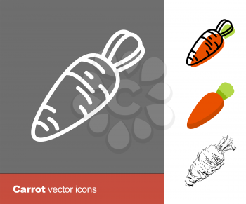 Carrot vector icons. Thin line, flat, and hand drawn styles