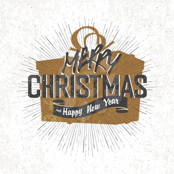 Merry Christmas Vintage Monochrome Lettering with Christmas gift box silhouette on background