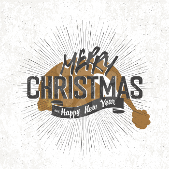 Merry Christmas Vintage Monochrome Lettering with Santa`s hat silhouette on background
