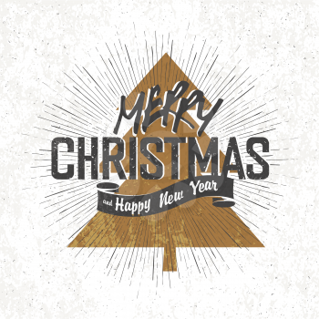 Merry Christmas Vintage Monochrome Lettering with Christmas tree silhouette on background
